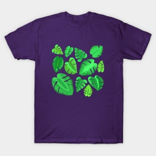 Monstera Plant Leaf Pattern (Plum Purple Background) T-Shirt